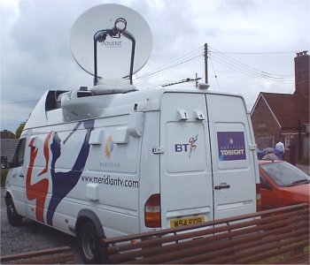 Meridian satellite news uplink truck in the Crown car park 2nd July 2003.