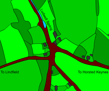 Ludwell Spring as shown on 1842 tythe map redrawn by C.P.
