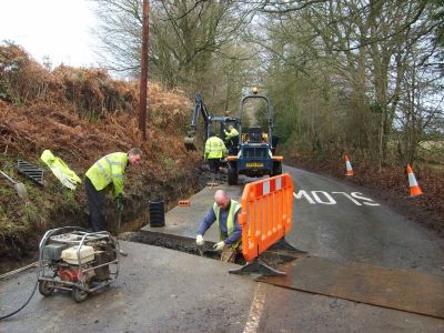 Did they really have to close the road for this? Drain replacement in Keysford Lane, Horsted Keynes.